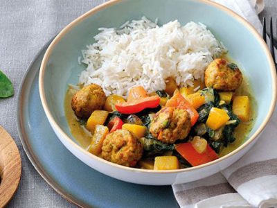 Curry indien au potiron et boulettes de légumes