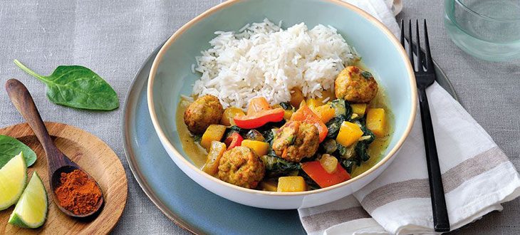 Curry indien au potiron et boulettes de légumes