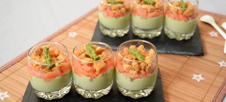 Verrines sans gluten saumon et mousseline d'asperges